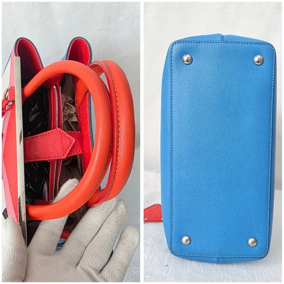 Auth Fendi 2jour Monster Blue/Orange Leather Bag, Wallet And Coin Case - Picture 9 of 11